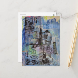 Retro-Holzbearbeitungsmänner auf blauem Hintergrun Postkarte