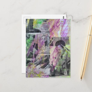 Retro-Holzbearbeitungsmänner Mixed-Media-Collage Postkarte