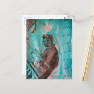 Retro-Holzmann vor blauem Hintergrund Postkarte