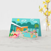 Retro homosexuelle Pool-Party-Gruß-Karte Karte (Gelbe Blume)