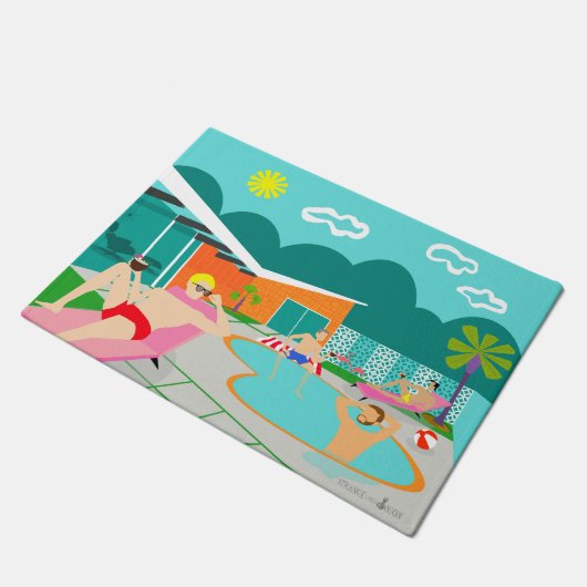 Retro homosexuelle Pool-Party-Tür-Matte Fußmatte (Schrägansicht)