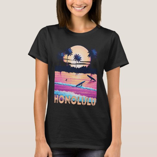 Retro Honolulu Hawaii Souvenir Surf T-Shirt (Vorderseite)