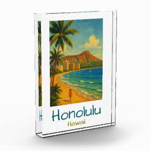 Retro Honolulu Hawaii Waikiki Beach Fotoblock