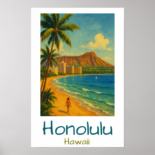 Retro Honolulu Hawaii Waikiki Beach Poster (Vorne)