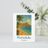 Retro Honolulu Hawaii Waikiki Beach Postkarte (Stehend Vorderseite)