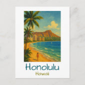 Retro Honolulu Hawaii Waikiki Beach Postkarte (Vorderseite)