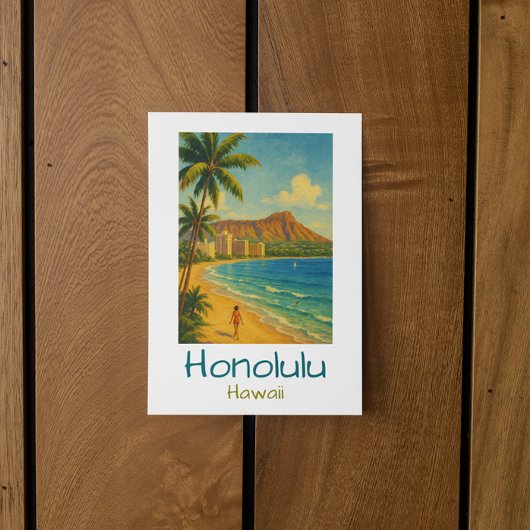 Retro Honolulu Hawaii Waikiki Beach Postkarte