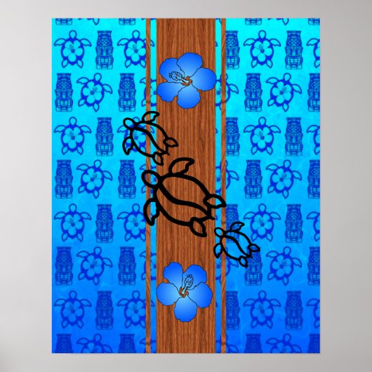Retro Honu Surfboard Poster (Vorne)