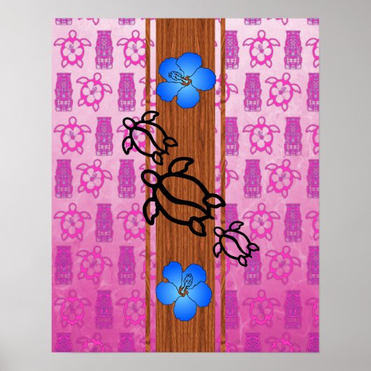 Retro Honu Surfboard Poster (Vorne)