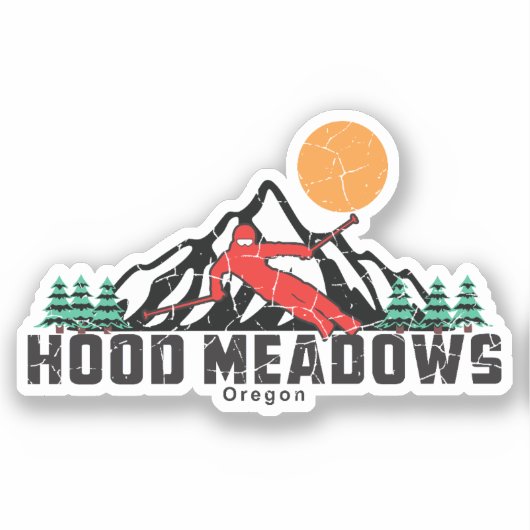 Retro Hood Meadows Ski Aufkleber (Vorderseite)
