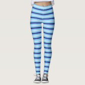 Retro Horizontale Streifen | Blau und Türkis Leggings (Vorderseite)
