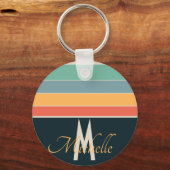 Retro-Horizontale Stripe-Namen und Monogramm der 7 Schlüsselanhänger (Vorderseite)