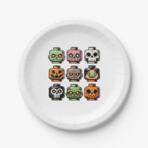 Retro Horror Bricks Kopf Beängstigende Halloween M Pappteller