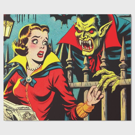 Retro Horror Vampire Comicen Geschenkpapier (Flach)