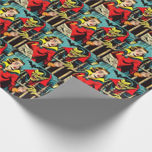 Retro Horror Vampire Comicen Geschenkpapier (Ecke)