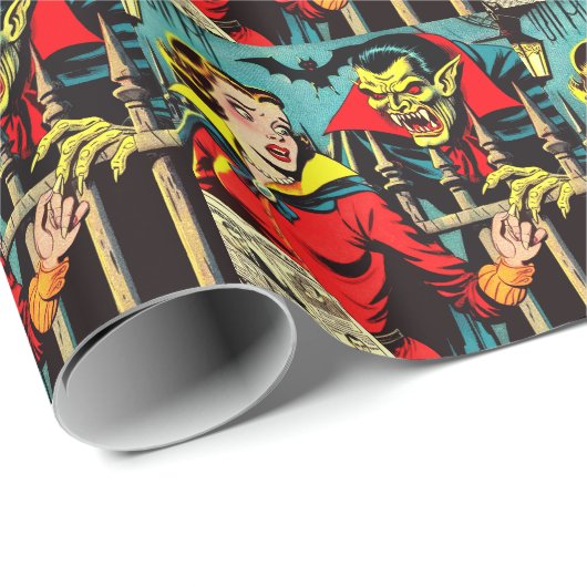 Retro Horror Vampire Comicen Geschenkpapier (Rolleneckpunkt)