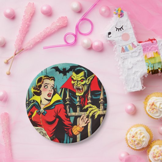 Retro Horror Vampire Comicen Pappteller (Party)