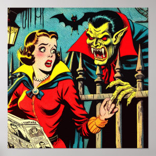Retro Horror Vampire Comicen Poster