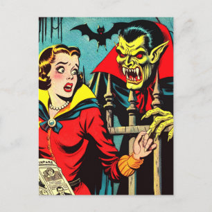 Retro Horror Vampire Comicen Postkarte