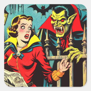 Retro Horror Vampire Comicen Quadratischer Aufkleber