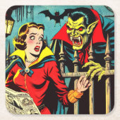 Retro Horror Vampire Comicen Rechteckiger Pappuntersetzer (Vorderseite)