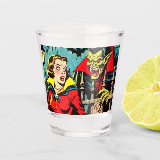 Retro Horror Vampire Comicen Schnapsglas (Vorderseite)