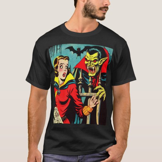 Retro Horror Vampire Comicen T-Shirt (Vorderseite)