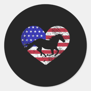 Retro Horse American Flag Herbst 4. Juli USA Pa Runder Aufkleber