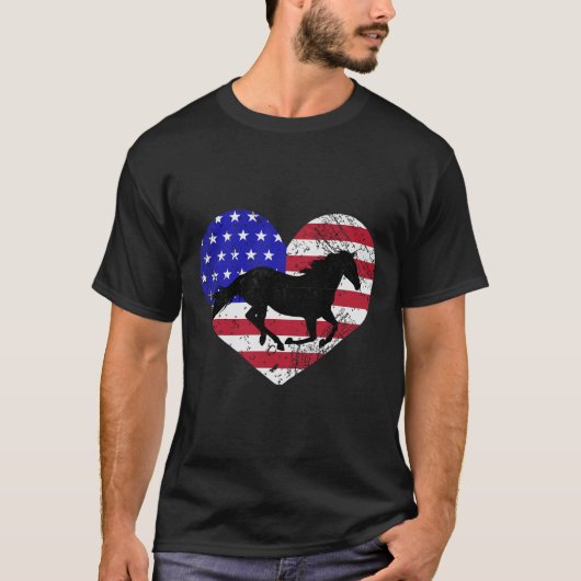 Retro Horse American Flag Herbst 4. Juli USA Pa T-Shirt (Vorderseite)