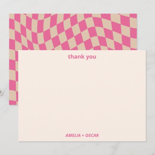 Retro Hot Pink Abstract Checkerboard Baby Shower Dankeskarte (Vorne/Hinten)