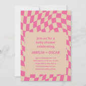 Retro Hot Pink Abstract Checkerboard Baby Shower Einladung (Vorderseite)