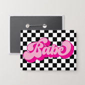 Retro Hot Pink Babe Junggesellinnen-Abschiedsparty Button (Vorderseite/Rückseite)