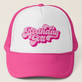 Retro Hot Pink Birthday Girl Truckerkappe (Vorderseite)