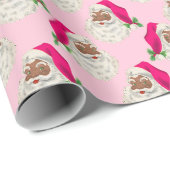 Retro Hot Pink Black Santa Xmas Wrapping Paper Geschenkpapier (Rolleneckpunkt)