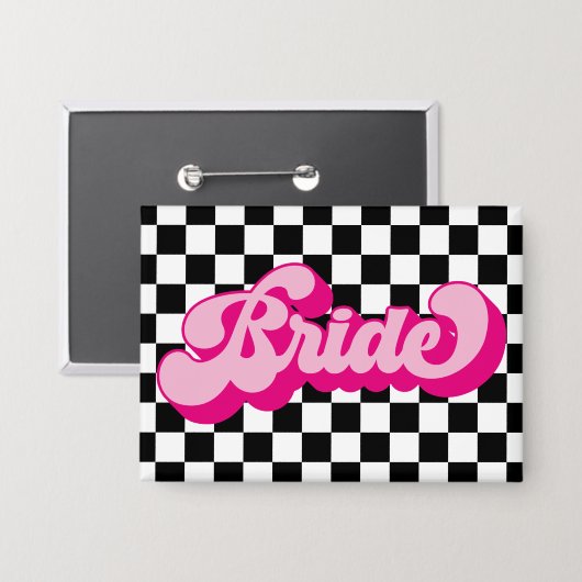 Retro Hot Pink Bridge Junggeselinnen-Abschied Button (Vorderseite/Rückseite)