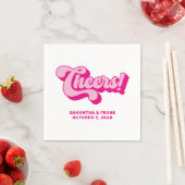 Retro Hot Pink Cheers Typografie Hochzeit Serviette (Beispiel)