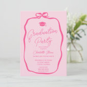 Retro Hot Pink Coquette Bow photo graduation Einladung (Stehend Vorderseite)