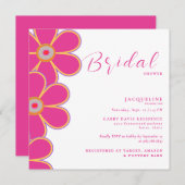 Retro Hot Pink Floral Square Brautparty Einladung (Vorne/Hinten)