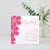 Retro Hot Pink Floral Square Brautparty Einladung (Stehend Vorderseite)