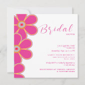 Retro Hot Pink Floral Square Brautparty Einladung (Vorderseite)