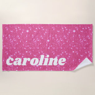Retro Hot Pink Glitter Funkeln personalisierter Na Strandtuch