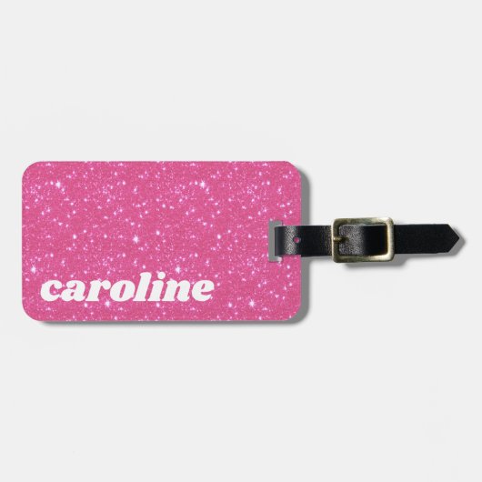 Retro Hot Pink Glitzer Sparky2k Personalisiert Gepäckanhänger (Vorderseite horizontal)