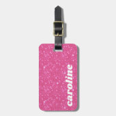 Retro Hot Pink Glitzer Sparky2k Personalisiert Gepäckanhänger (Vorderseite vertikal)