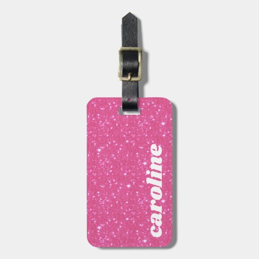 Retro Hot Pink Glitzer Sparky2k Personalisiert Gepäckanhänger (Vorderseite vertikal)