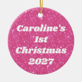Retro Hot Pink Glitzer Sparky2k Personalisiert Keramik Ornament (Vorne)