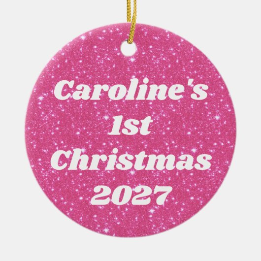 Retro Hot Pink Glitzer Sparky2k Personalisiert Keramik Ornament (Vorne)