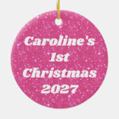 Retro Hot Pink Glitzer Sparky2k Personalisiert Keramik Ornament (Hinten)