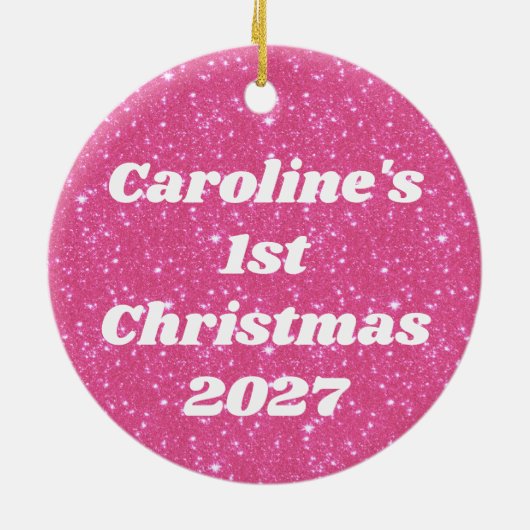 Retro Hot Pink Glitzer Sparky2k Personalisiert Keramik Ornament (Hinten)