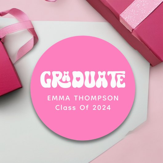 Retro Hot Pink Graduate Class of 2024 Runder Aufkleber