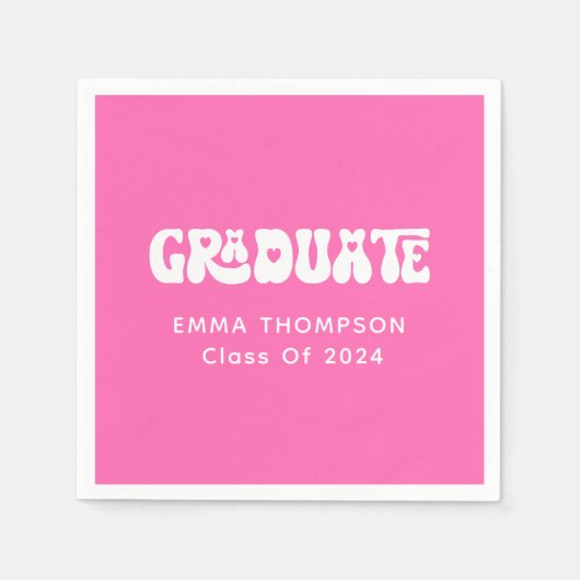Retro Hot Pink Graduate Class of 2024 Serviette (Vorderseite)